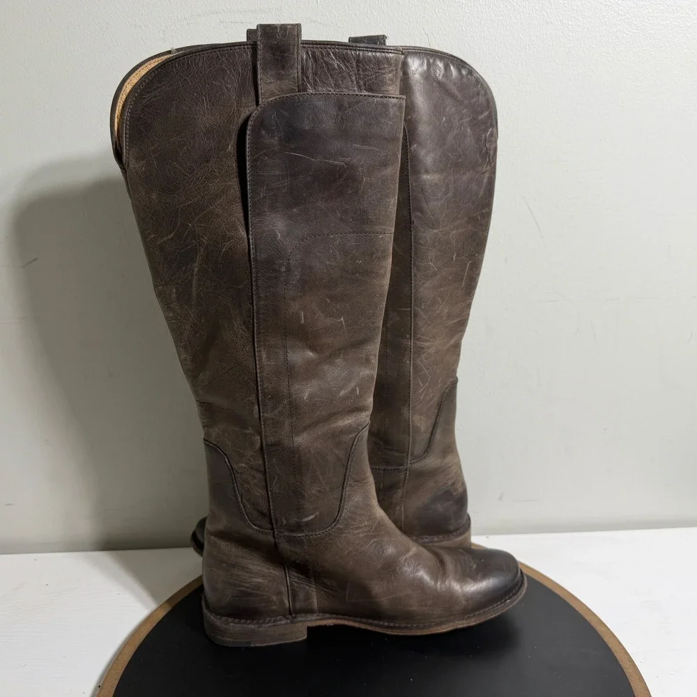 Frye Paige Tall Riding Boots Women US 7B Brown Leather Pull On Knee High